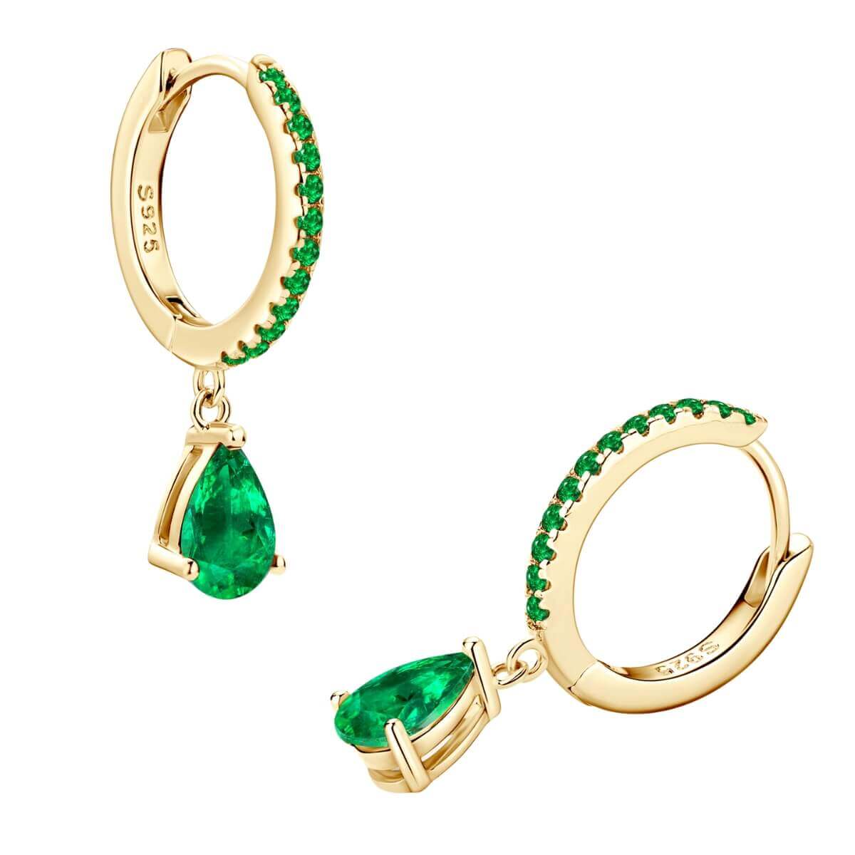 Emerald Pear Drop Hoop Earrings
