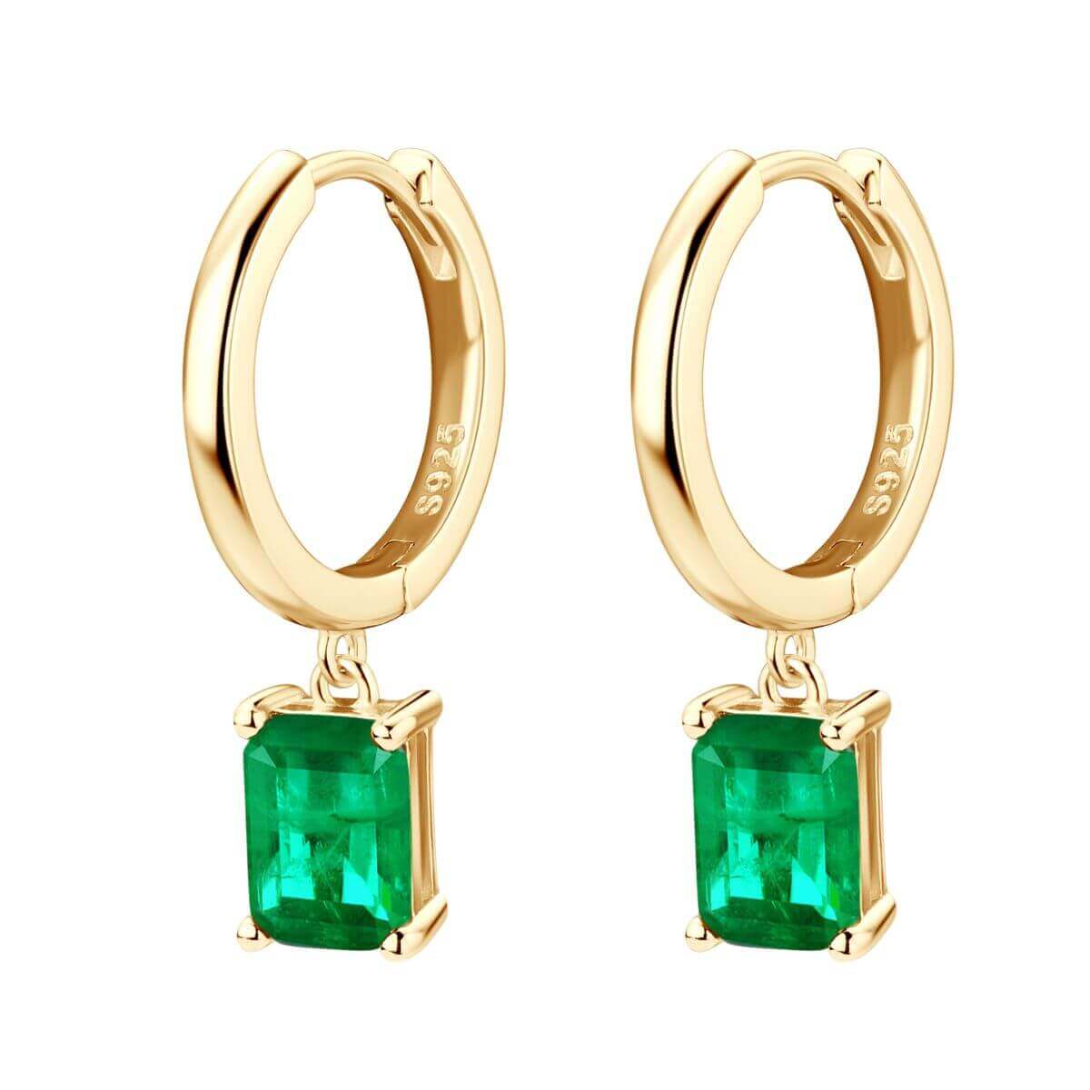 Hoop Earrings With Rectangle Emerald Stones
