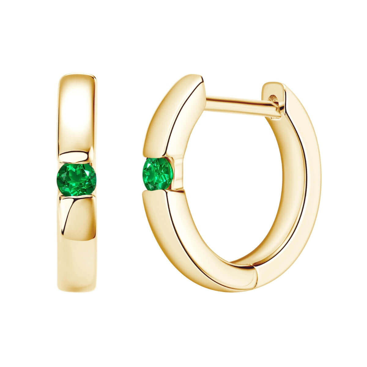 Mini Emerald Stone Hoop Earrings