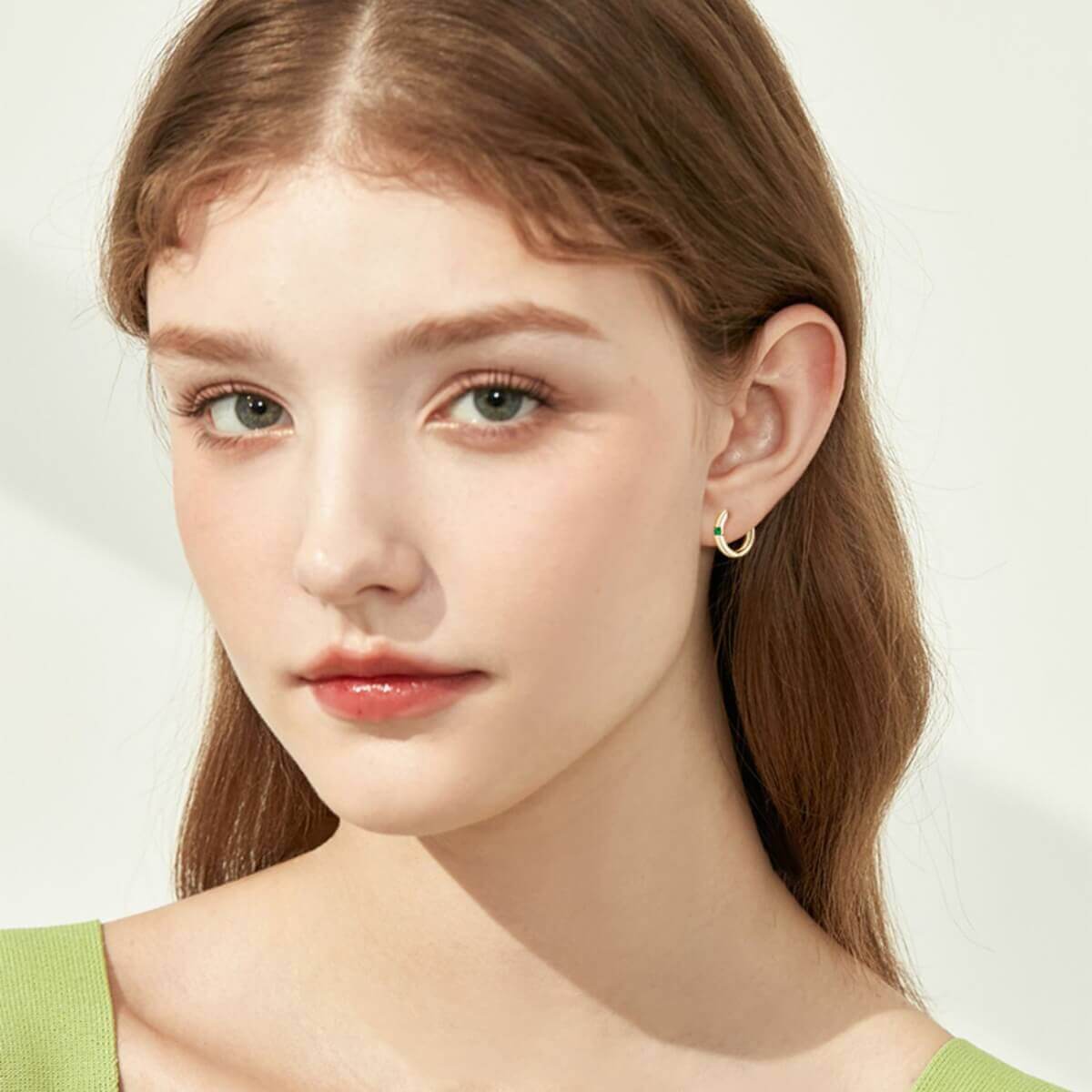 Mini Emerald Stone Hoop Earrings