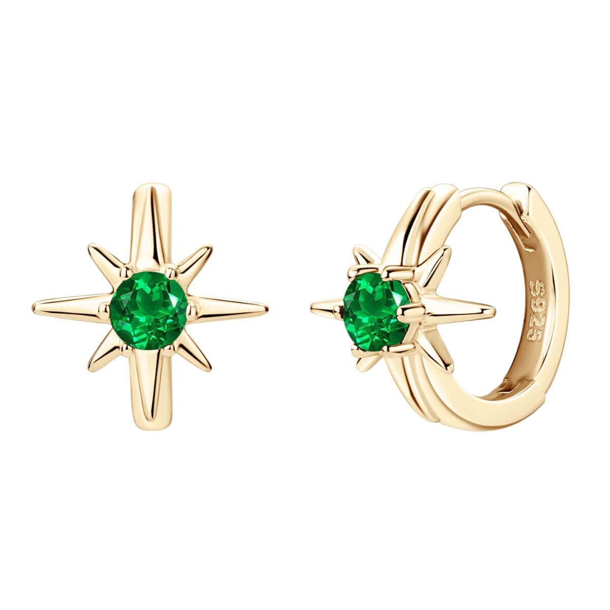 Solitaire Emerald Hoop Earrings