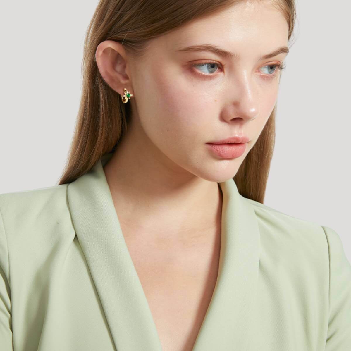 Solitaire Emerald Hoop Earrings